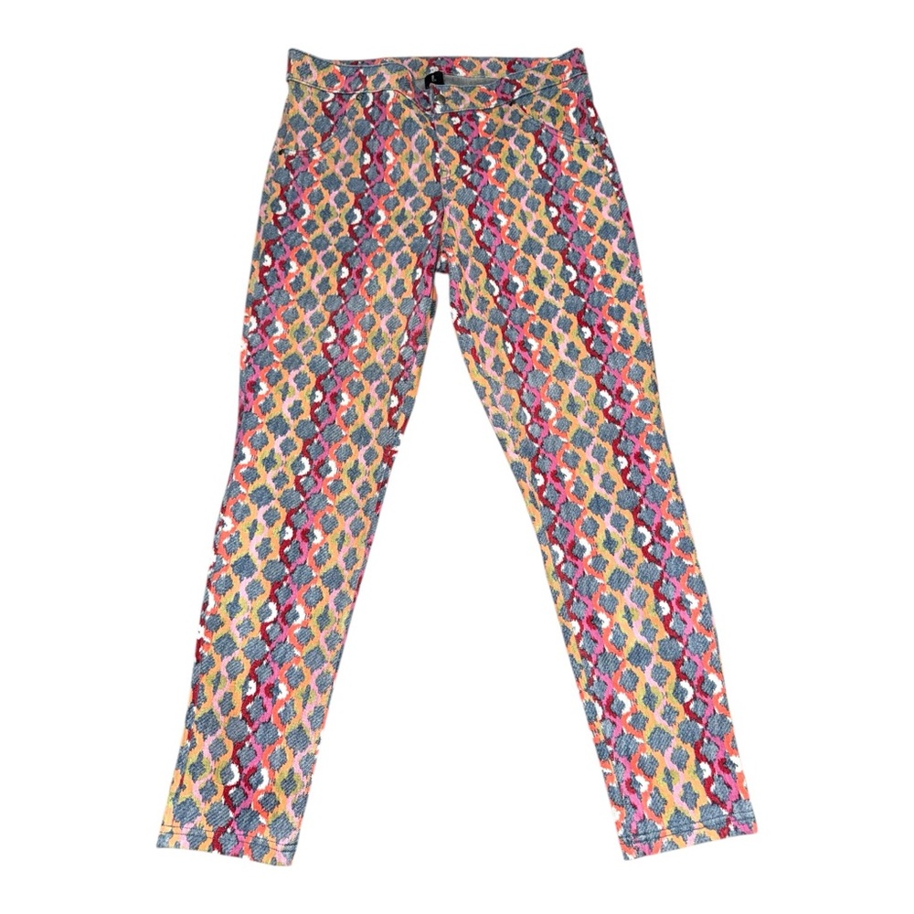 Ralph Lauren HUE Multicolor Ikat Print Denim Skinny Jeans L Boho Statement